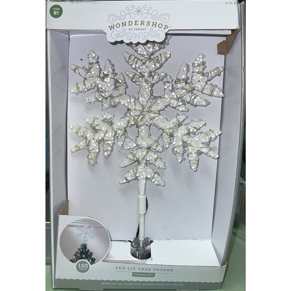 Wondershop 13.5" Snowflake Led-Lit Tree Topper Cool White LED Lights Easy Clip - Picture 1 of 2